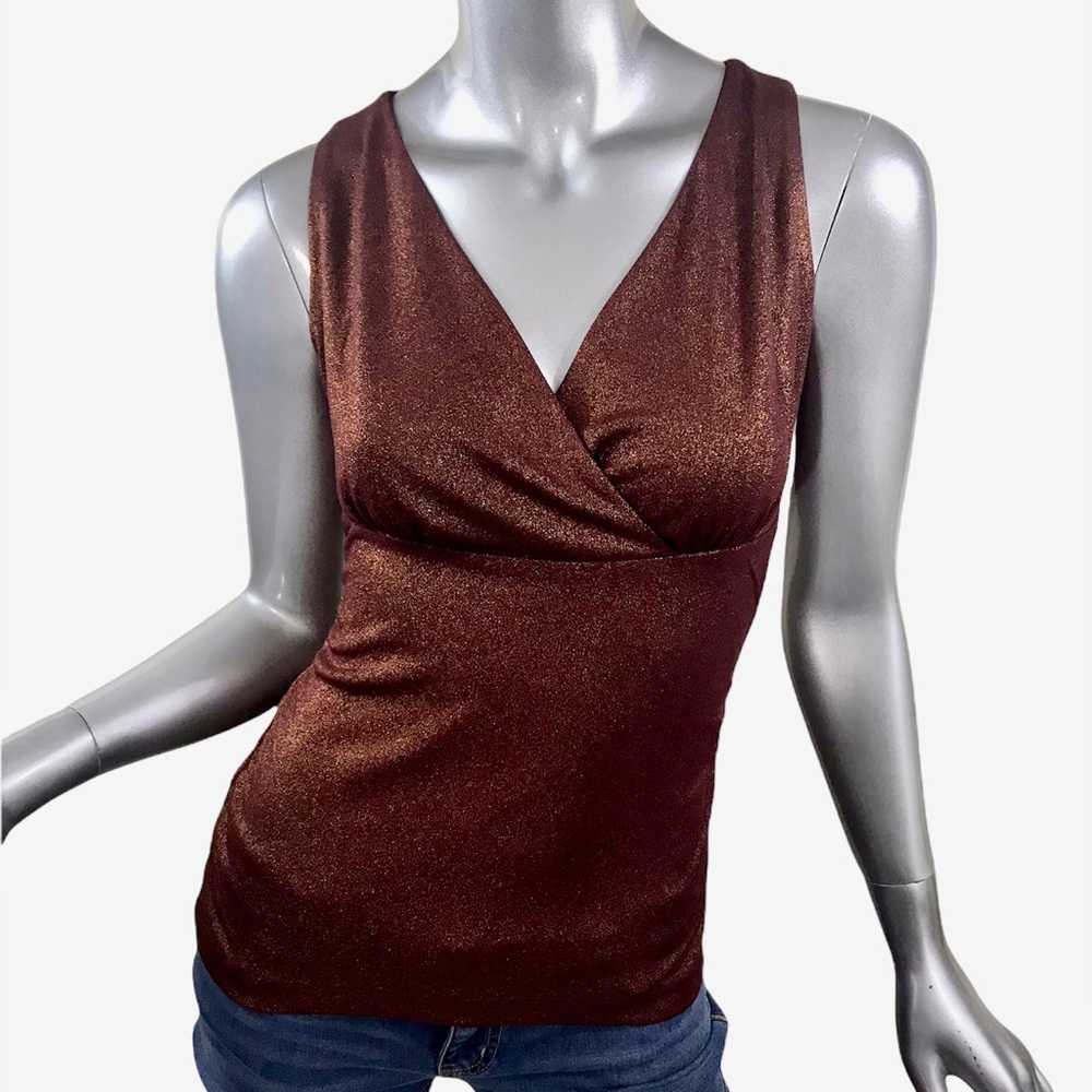 Doc & Amelia Select Women’s XS Sleeveless Top V Neck Blouse Ruched Copper